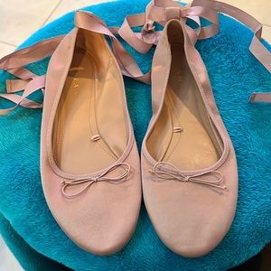 Zara TRF Pale Pink Satin Ballet Flats Ribbon Tie size 37